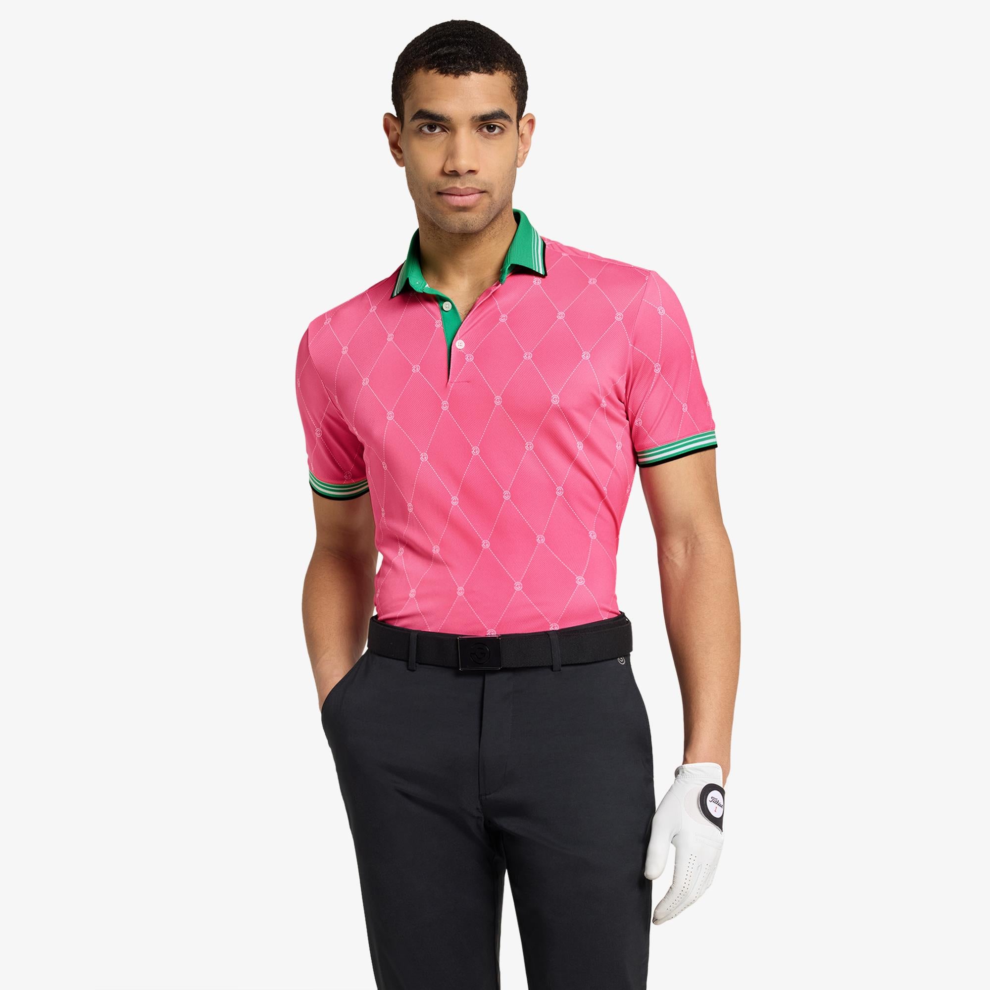 Galvin Green Miguel Ventil8+ Mens Golf Polo Shirt Pink/Golf Green